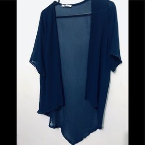 Navy Blue Sheer Casual Robe